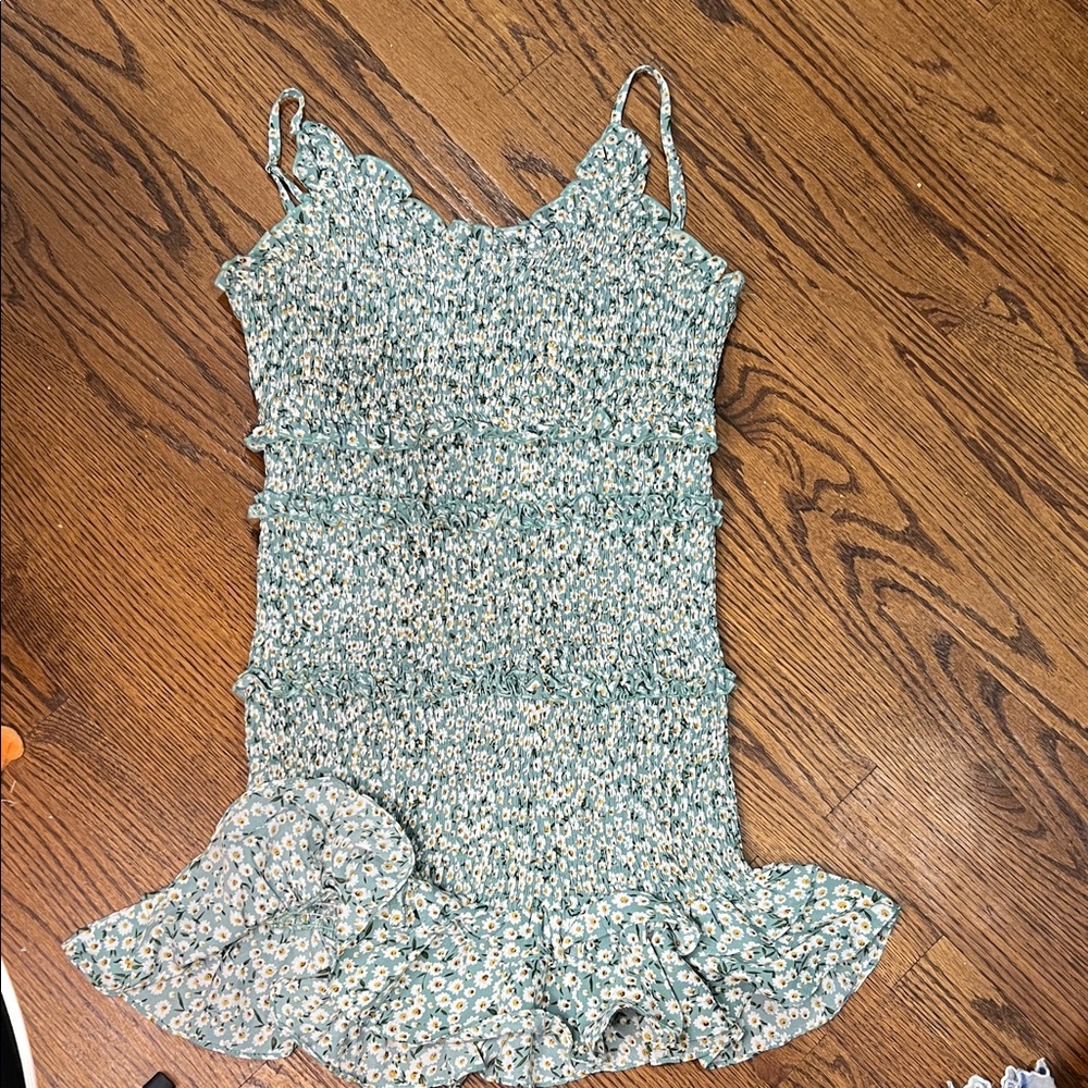 Leela and Lavender Floral Green Mini Dress